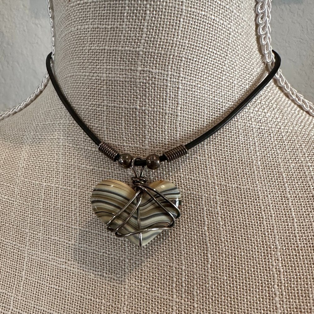 Vintage Artisan Stone Heart Necklace